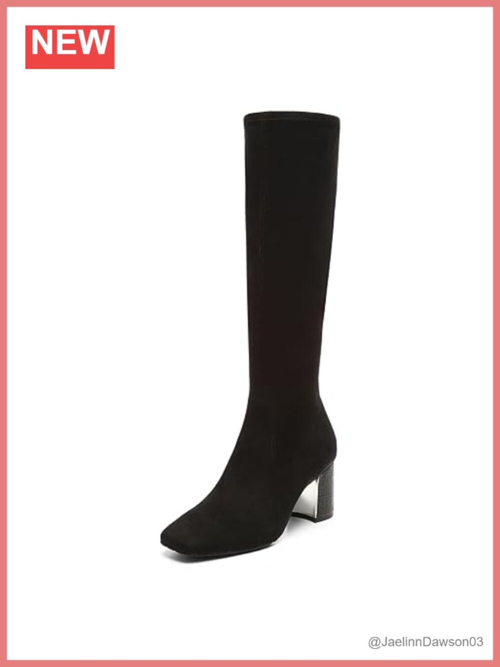 Stretch Suede Knee High Block Heel Boots with Zip